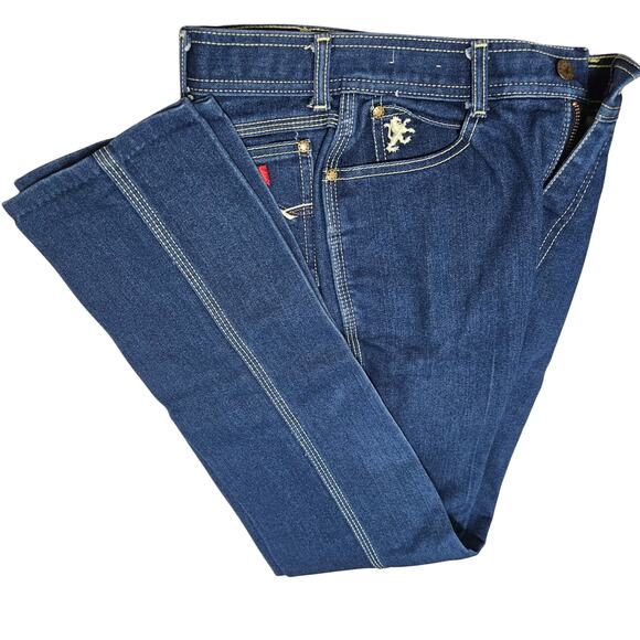 1980s Braxton Stretch Creased Blue Denim Jeans Contrasting White Thread 26 Inch - Picture 4 of 10